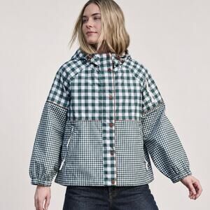 The Great. X Eddie Bauer The Mac Green Plaid Print Cottagecore  Rain Jacket M